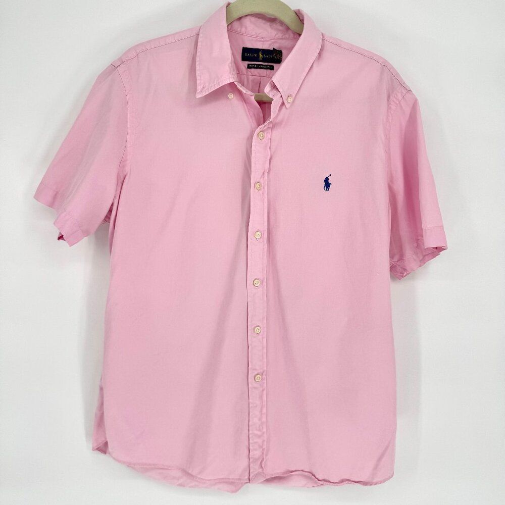 Ralph Lauren Featherweight Twill Pink Button Down Shirt Blue Pony L